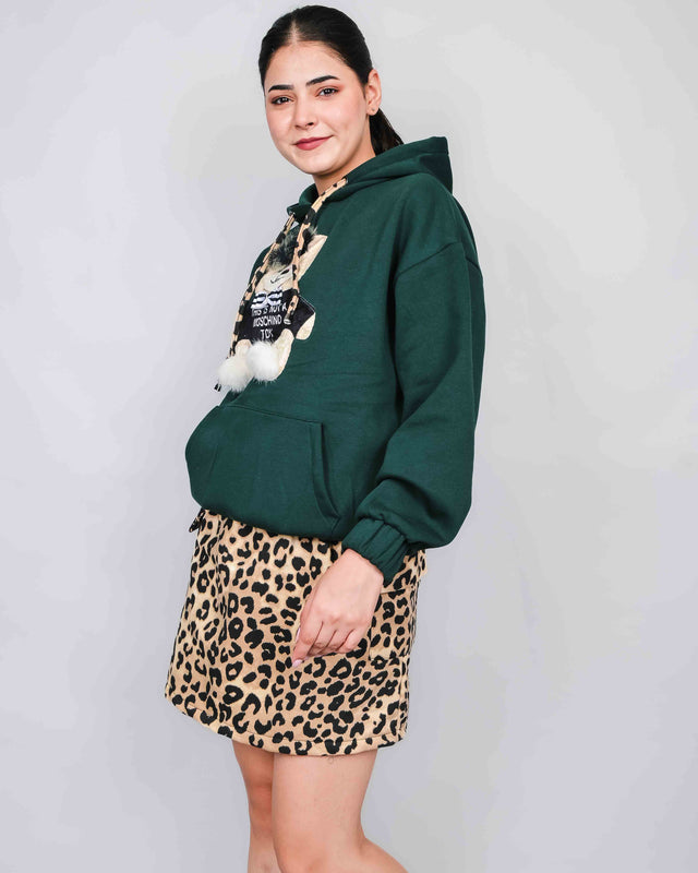 WINTER WEAR ANIMAL PRINTED SKIRT WITH HOODIE