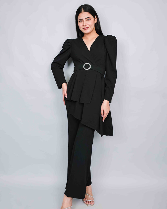 STYLISH ONE SIDED LONG TOP WITH TROUSERS (WAIST BELT INCLUDED)