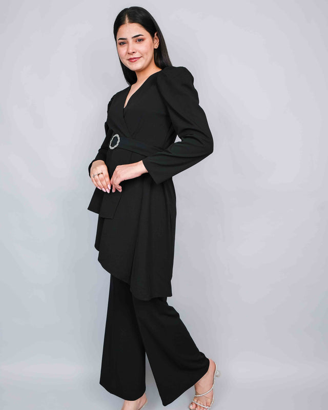 STYLISH ONE SIDED LONG TOP WITH TROUSERS (WAIST BELT INCLUDED)