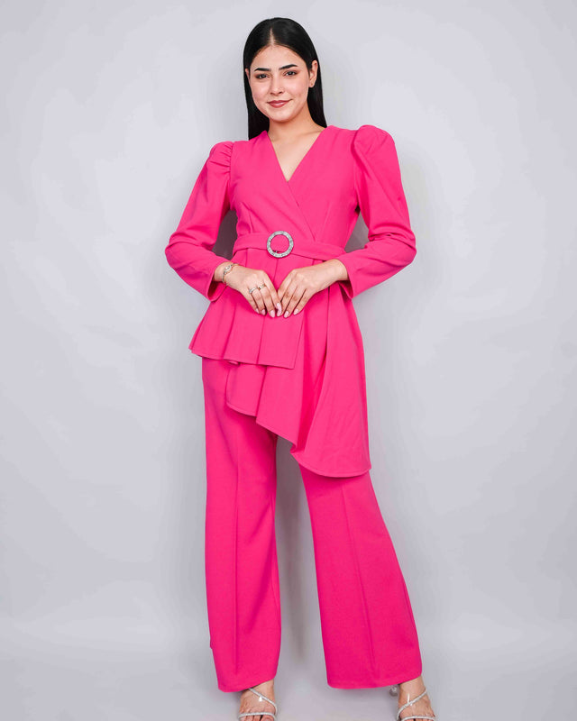 STYLISH ONE SIDED LONG TOP WITH TROUSERS (WAIST BELT INCLUDED)