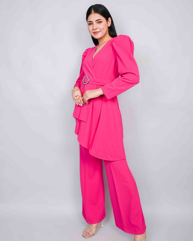 STYLISH ONE SIDED LONG TOP WITH TROUSERS (WAIST BELT INCLUDED)