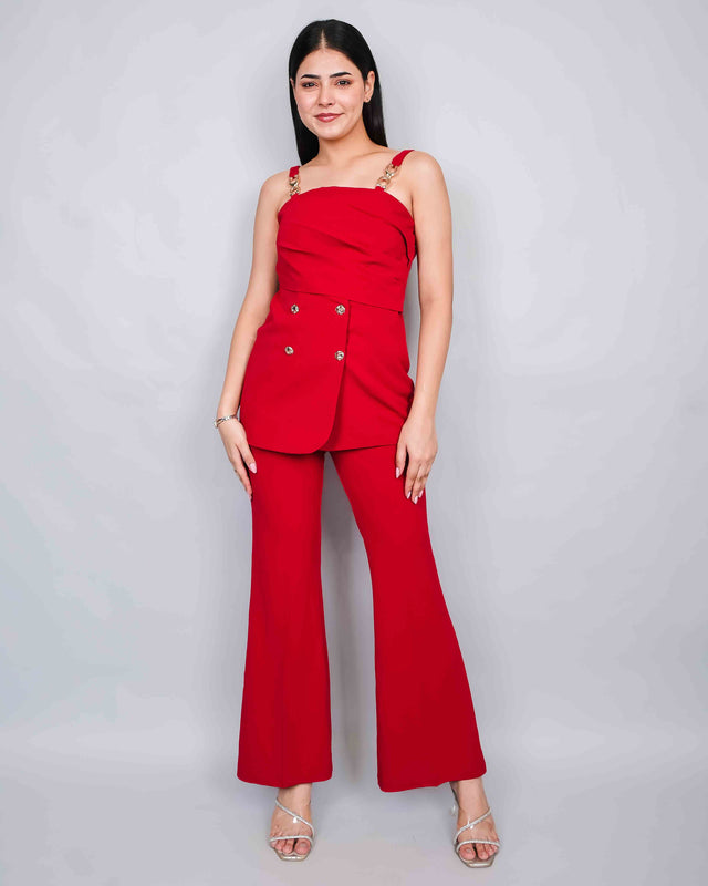 STYLISH DETAILED TOP WITH FLARED TROUSERS