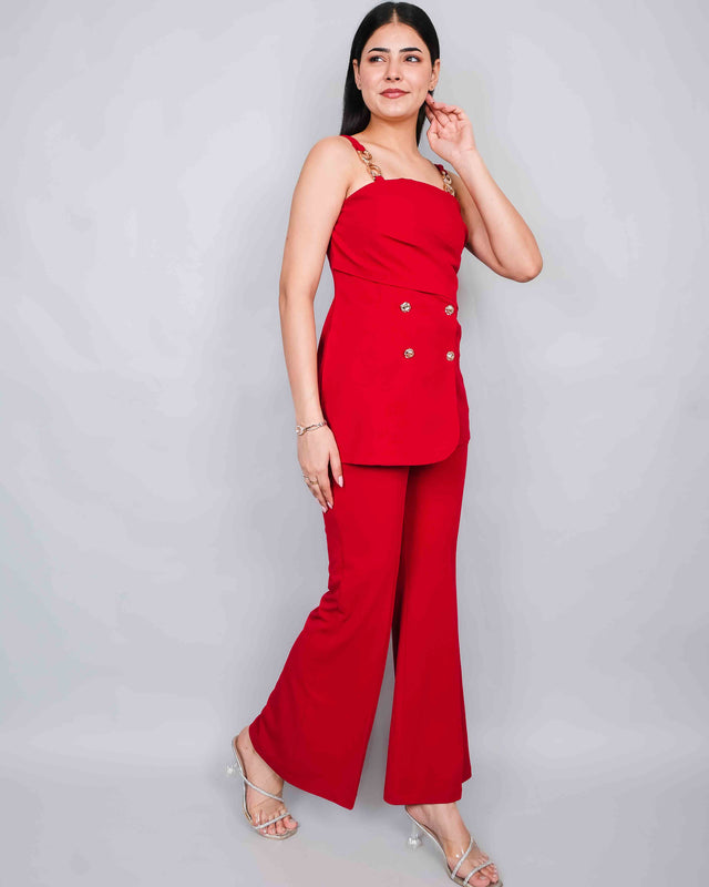 STYLISH DETAILED TOP WITH FLARED TROUSERS