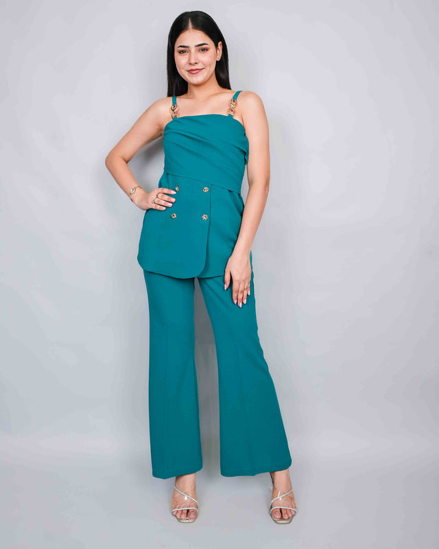 STYLISH DETAILED TOP WITH FLARED TROUSERS