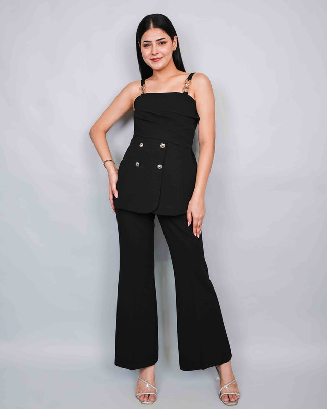 STYLISH DETAILED TOP WITH FLARED TROUSERS