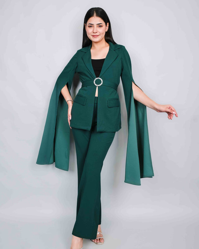 STYLISH LONG BELL SLEEVED BLAZER SET (BELT INCLUDED)