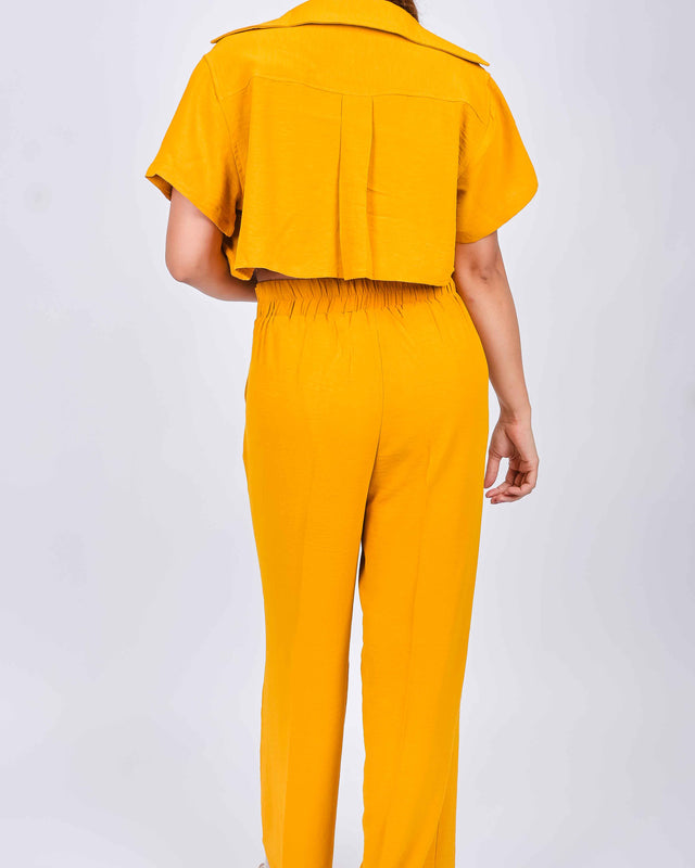 SOLID STRAIGHT FIT TROUSERS WITH CROPPED BUTTON UP SHIRT (INNER INCLUDED)